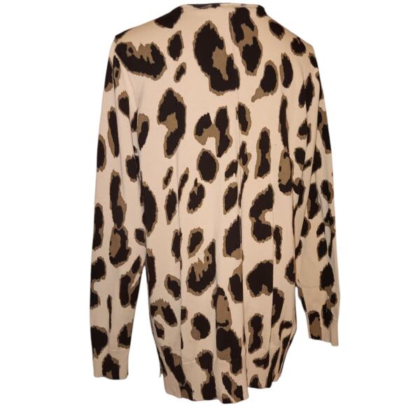 BELLE KIM GRAVEL Sweater Top M Animal Print Cheetah Leopard V-Neck Office Career - Picture 2 of 7